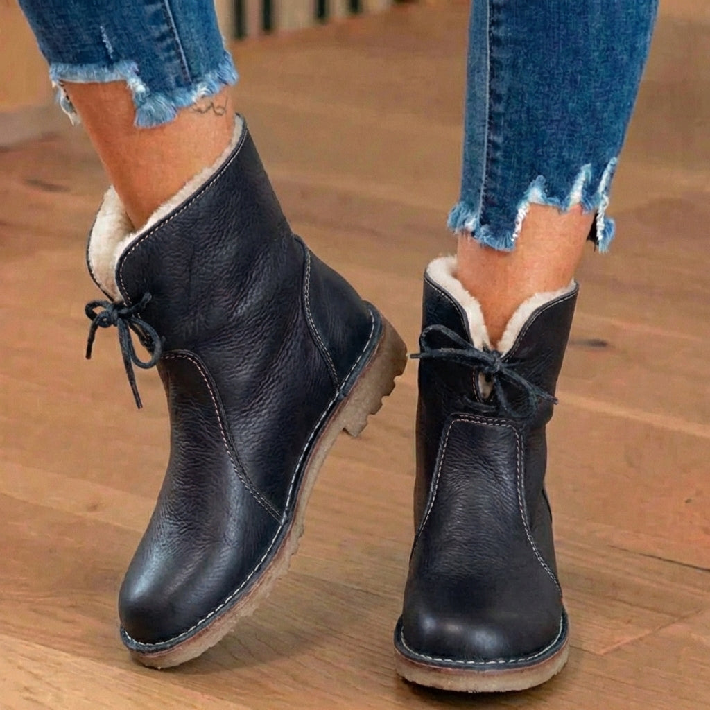 Orthopädische Leder-Sherpa-gefütterte Knöchel-Stiefel - Schnür-Winterdesign