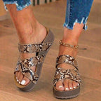 Orthopädische Leder-geflochtene Platform-Wedges - Crossover-Riemen-Design