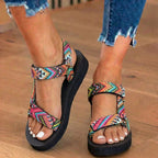 Orthopädische Tribal-Print-Platform-Sandalen - Verstellbare Binderiemen