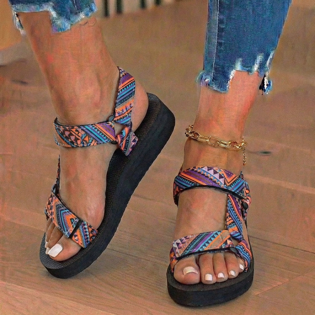 Orthopädische Tribal-Print-Platform-Sandalen - Verstellbare Binderiemen