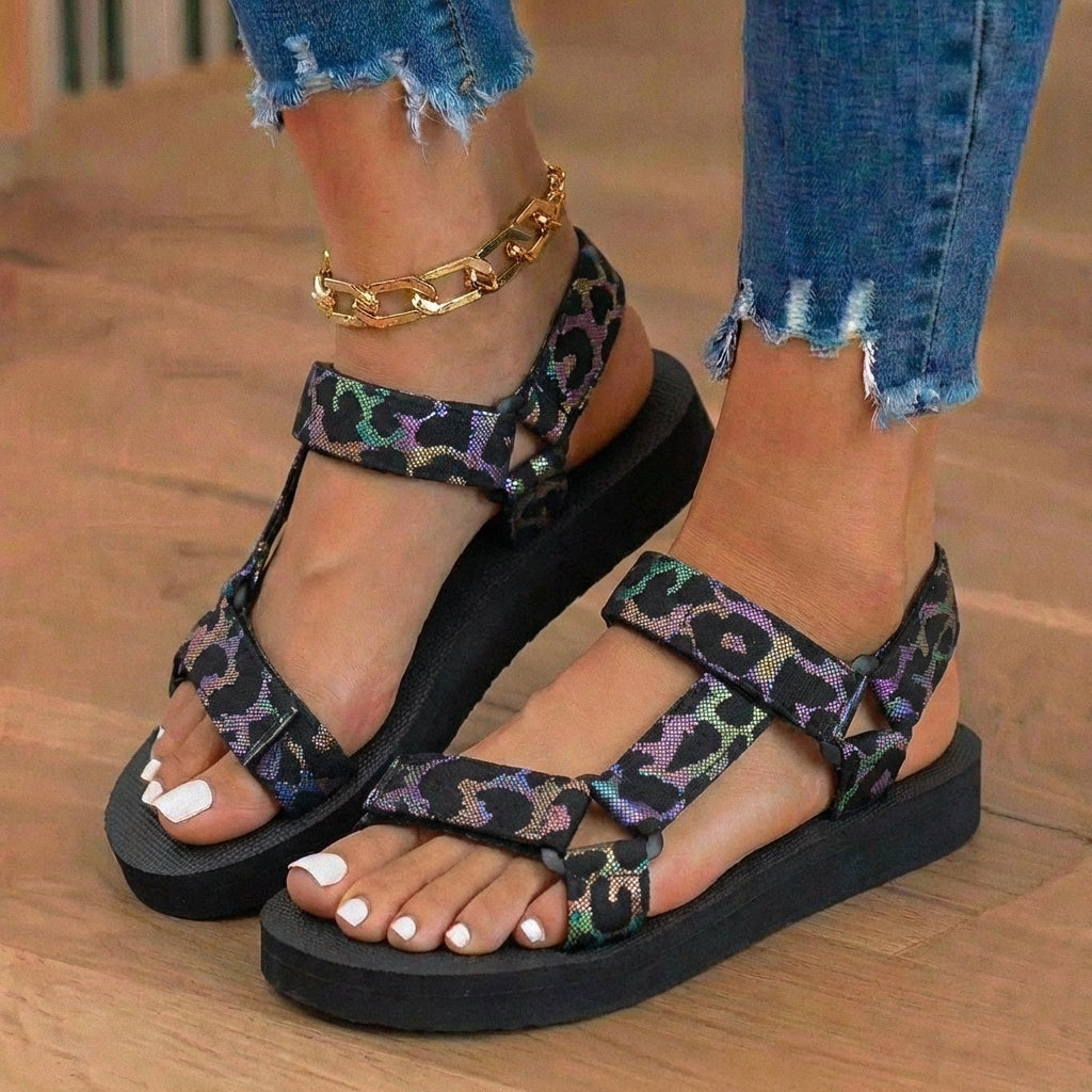 Orthopädische Tribal-Print-Platform-Sandalen - Verstellbare Binderiemen
