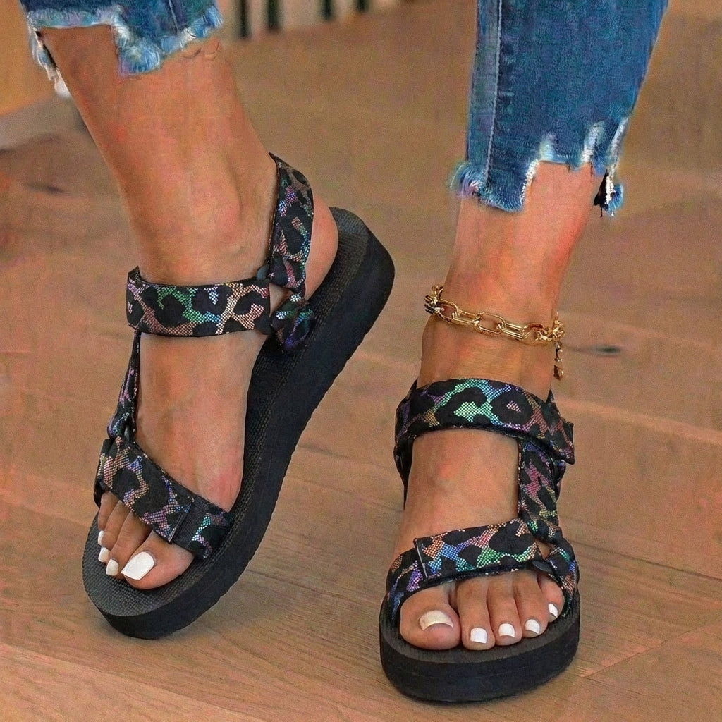 Orthopädische Tribal-Print-Platform-Sandalen - Verstellbare Binderiemen