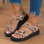 Orthopädische Tribal-Print-Platform-Sandalen - Verstellbare Binderiemen