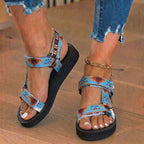Orthopädische Tribal-Print-Platform-Sandalen - Verstellbare Binderiemen