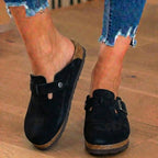 Orthopädische Wildleder-Korkfußbett-Clogs - Einzelne Schnalle Detail