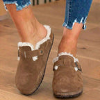 Orthopädische Wildleder-Sherpa-gefütterte Clogs - Schnallengurt-Verschluss