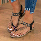 Orthopädische Leder-Perlen-Zehen-Ring-Sandalen - Blumenverzierung & handgenähtes Detail