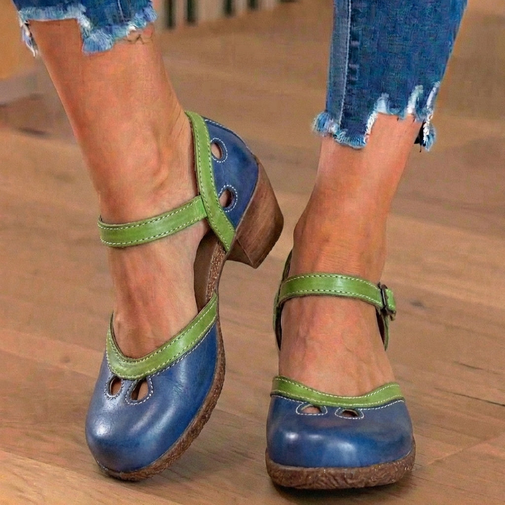 Orthopädische Leder-Farbblock-Mary-Janes - Ausschnittmuster & Doppelschnalle