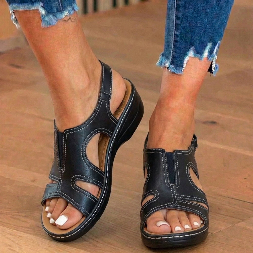 Orthopädische Leder-Welle-Ausschnitt-Sandalen - Gekrümmtes Konturdesign
