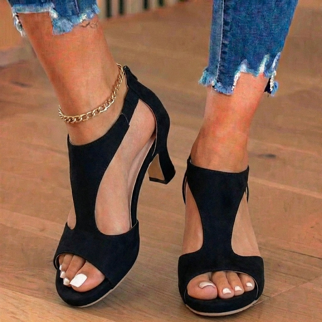 Orthopädische Leinen-Blockabsatz-Sandalen - T-Träger-Zehen-Ausschnitt-Design