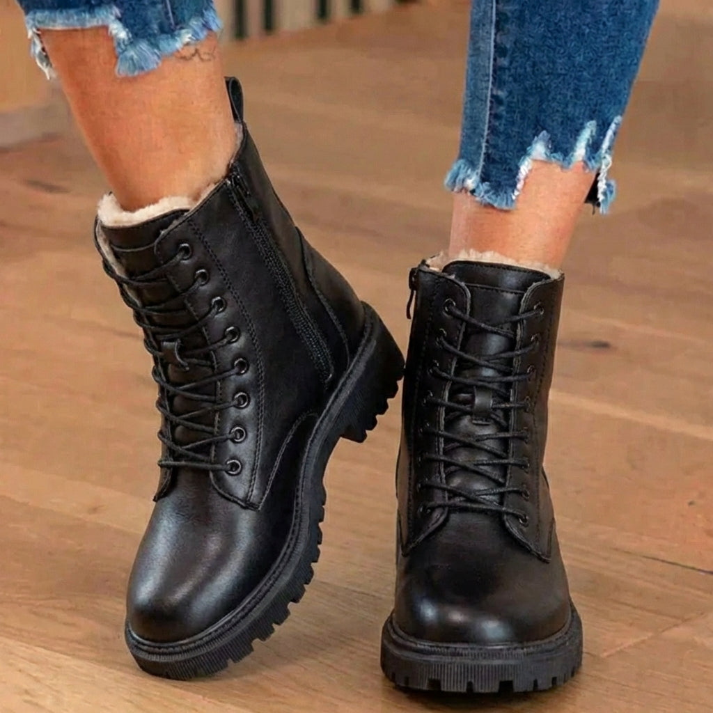 Orthopädische Leder-Kampfstiefel - Sherpa-gefütterte Schnürverschluss-Design