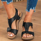 Orthopädische Leder-Knöchelriemen-Sandalen - Konturierter T-Bar Korkfußbett