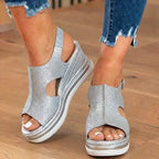 Orthopädische Plateau-Keilsandalen - Espadrille-Rand & Schnallenverschluss