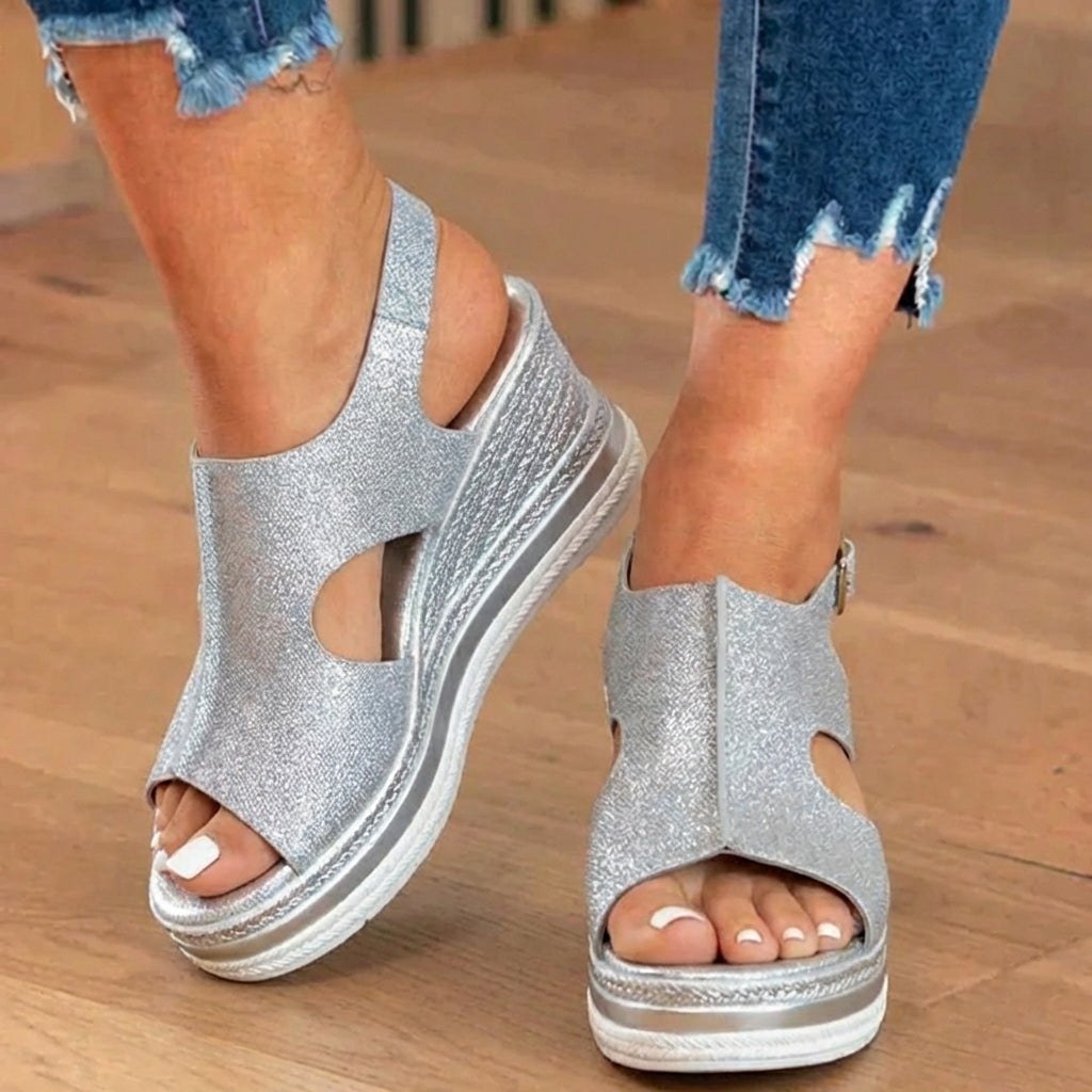 Orthopädische Plateau-Keilsandalen - Espadrille-Rand & Schnallenverschluss