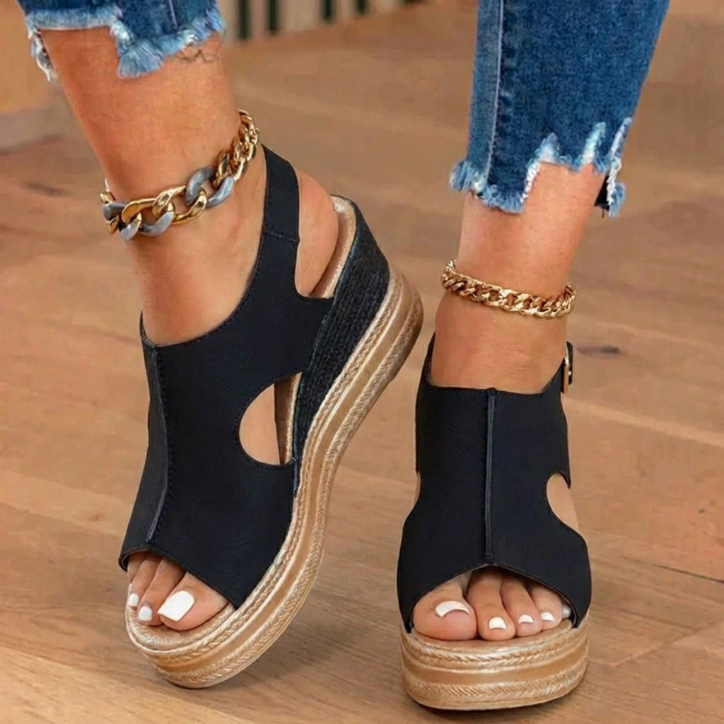 Orthopädische Plateau-Keilsandalen - Espadrille-Rand & Schnallenverschluss