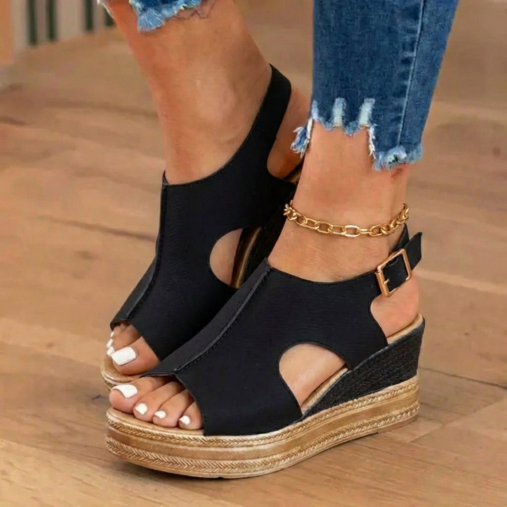 Orthopädische Plateau-Keilsandalen - Espadrille-Rand & Schnallenverschluss