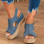Orthopädische Plateau-Keilsandalen - Espadrille-Rand & Schnallenverschluss