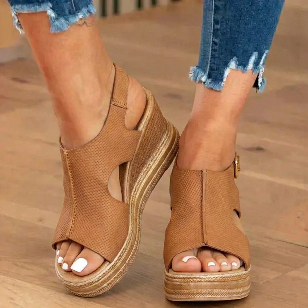 Orthopädische Plateau-Keilsandalen - Espadrille-Rand & Schnallenverschluss