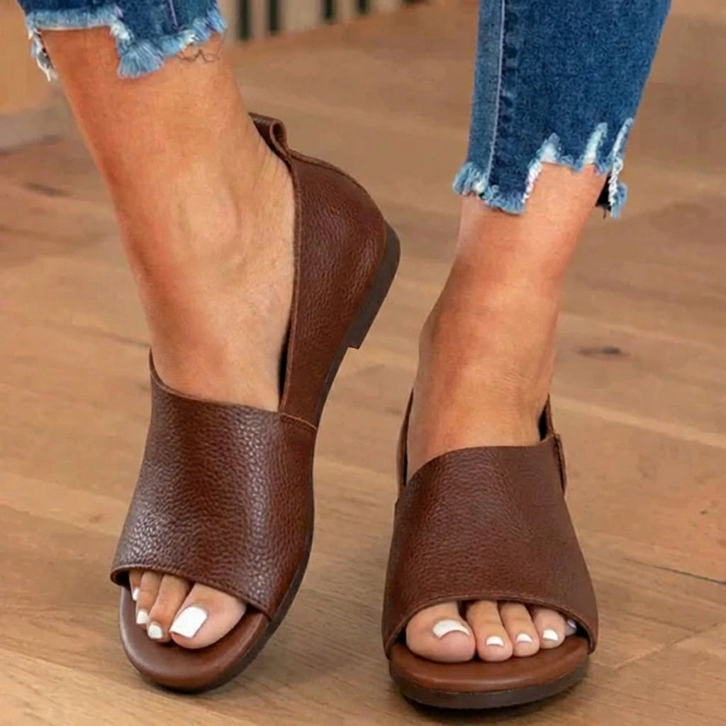 Orthopädische Leder-Spitzenschuh-Keilabsatz-Slides - Breites Riemen-Design