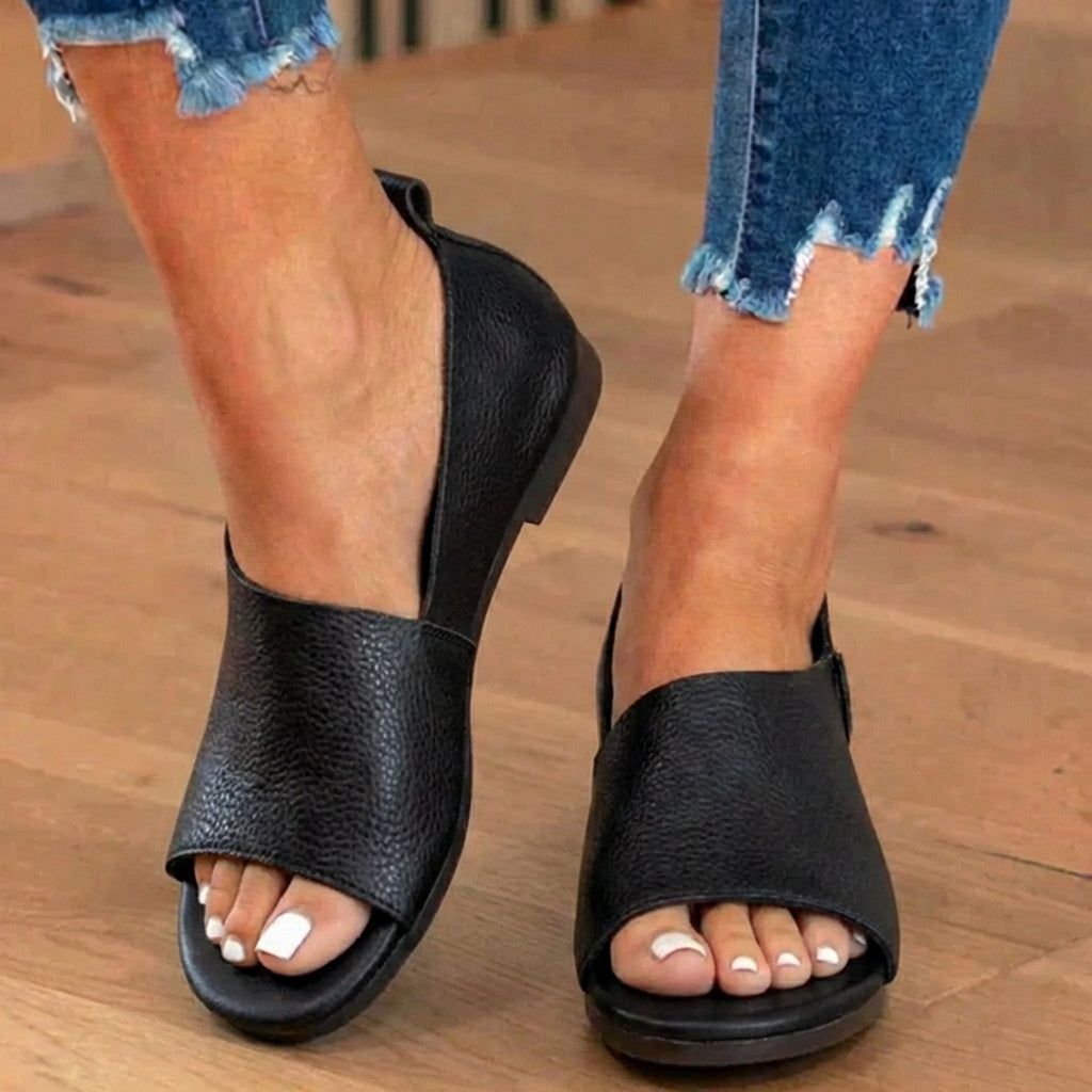 Orthopädische Leder-Spitzenschuh-Keilabsatz-Slides - Breites Riemen-Design
