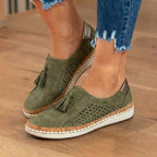 Orthopädische Leder-Slip-On-Sneaker - Quaste & perforiertes Detail