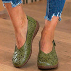 Orthopädische Leder-Slingback-Keilabsätze - Perforiertes Blumen-Ausschnitt-Muster