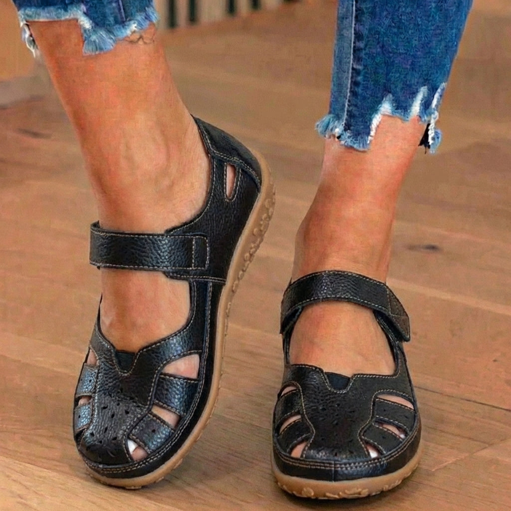 Orthopädische Leder-Mary-Jane-Sandalen - Perforiertes Design & rutschfeste Sohle