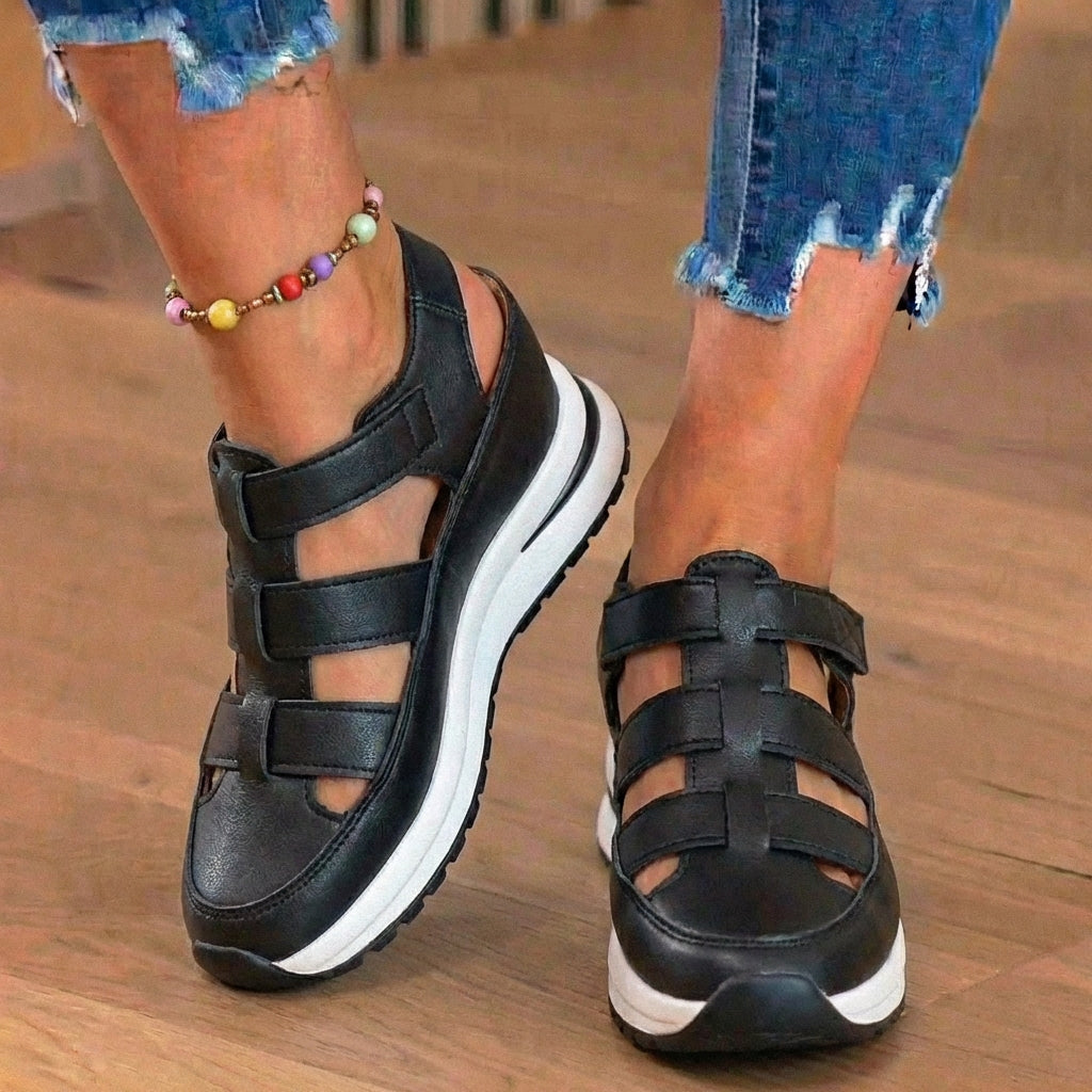 Orthopädische Leder-Plattform-Sneaker-Sandalen - Käfig-Ausschnitt-Design