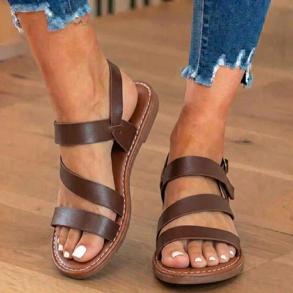 Orthopädische Leder-Multi-Riemen-Sandalen - Dreifacher Schnallenverschluss