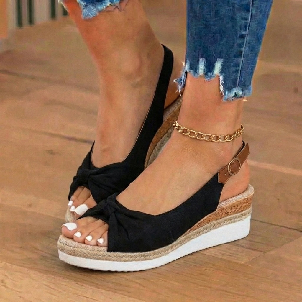 Orthopädische Knoten-vorne-Espadrille-Keilsandalen - Knöchelschnallengurt