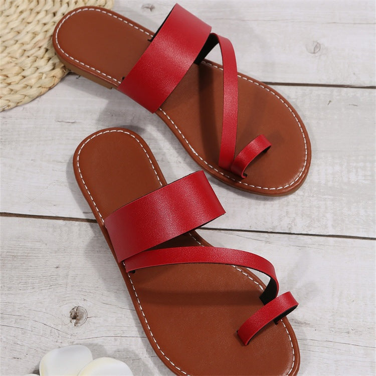 Orthopädische Leder-Ausschnitt-Slide-Sandalen - Asymmetrisches offenes Zehen-Design