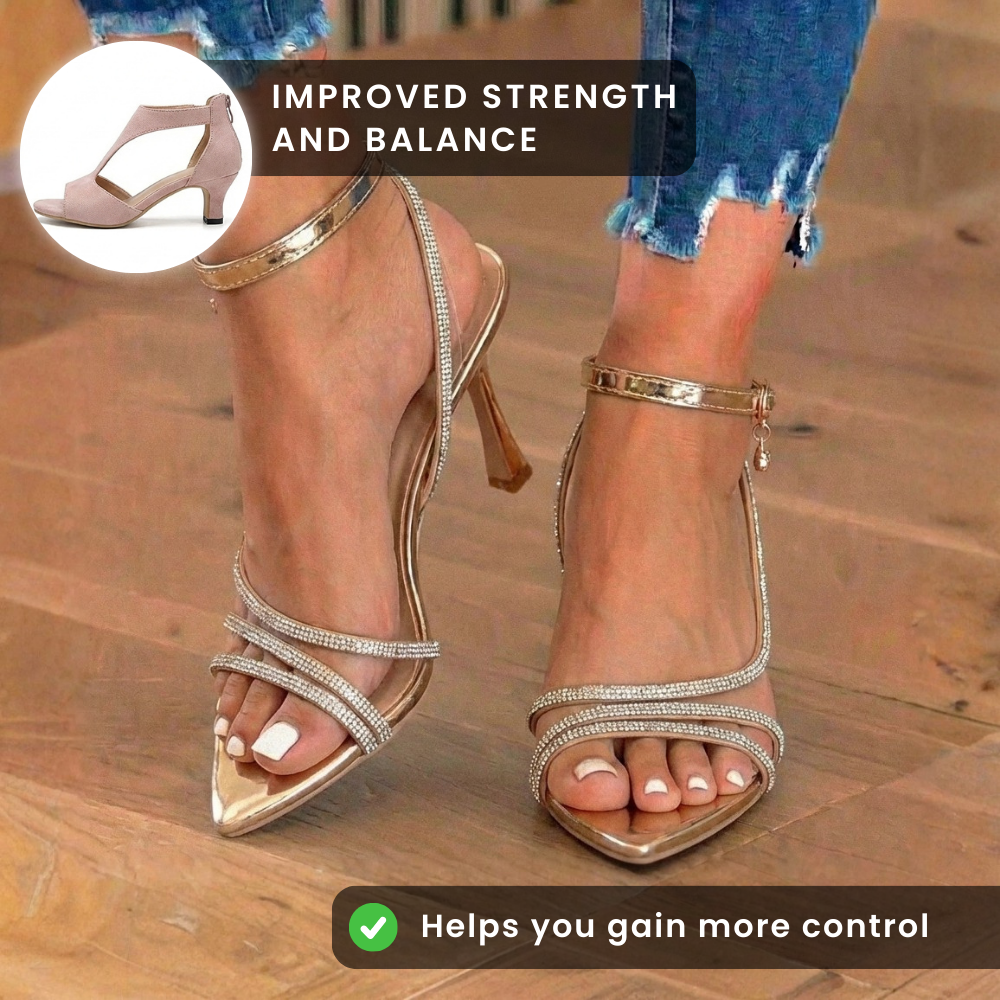 Orthopädische metallische Slingback-Heels - Kristall-Strass-Riemen-Detail