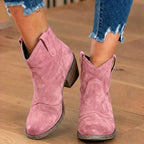 Orthopädische Wildleder-Western-Knöchelstiefel - Niedriger Blockabsatz Slip-On