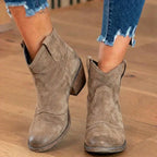 Orthopädische Wildleder-Western-Knöchelstiefel - Niedriger Blockabsatz Slip-On