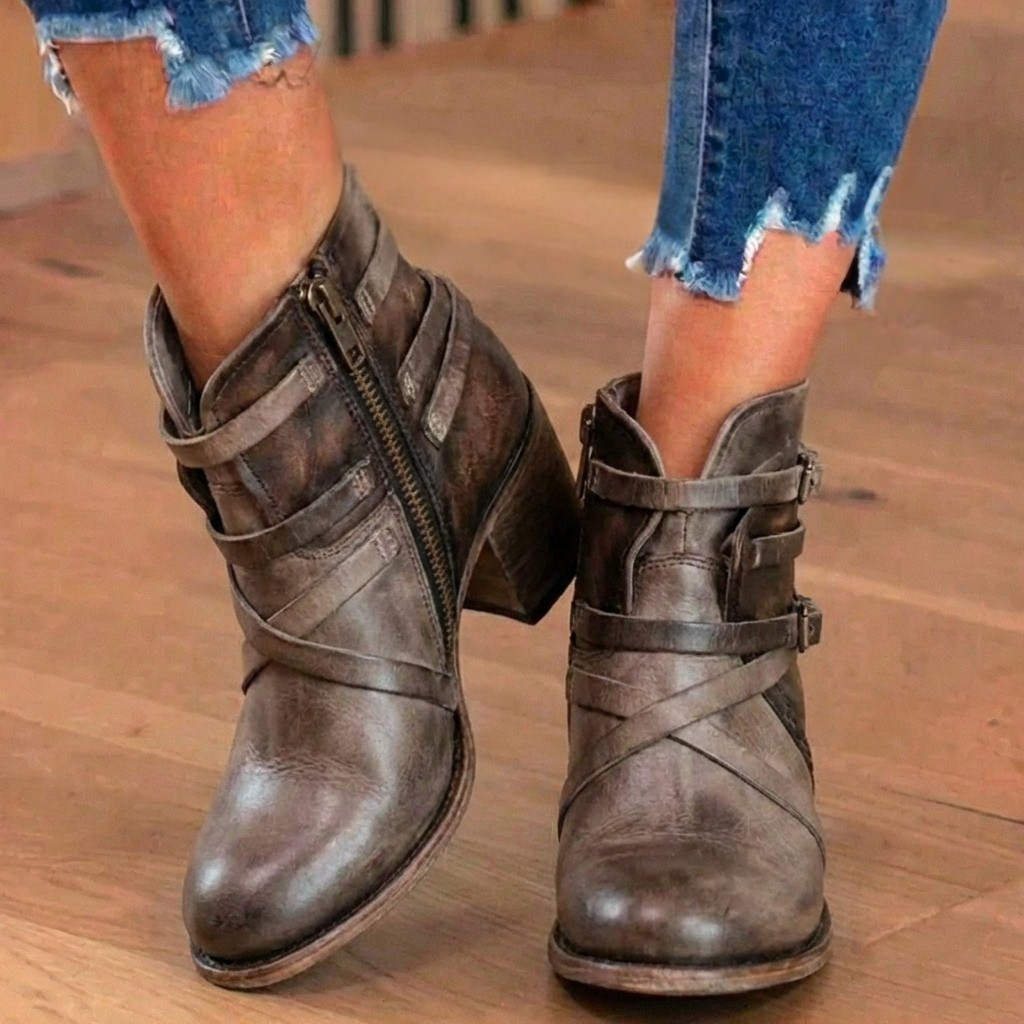 Orthopädische Leder-Multi-Riemen-Knöchelstiefel - Seitenschluss-Schnalle