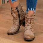 Orthopädische Leder-Multi-Riemen-Knöchelstiefel - Seitenschluss-Schnalle