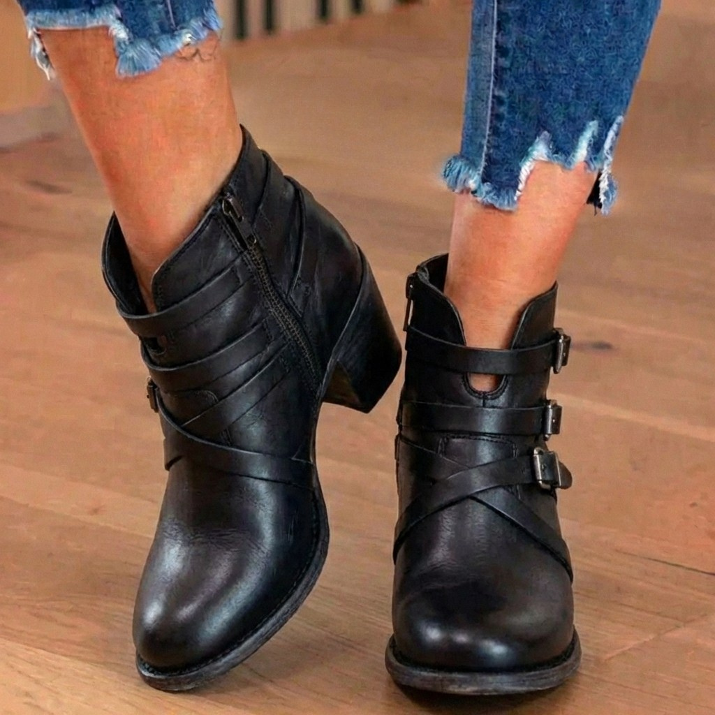 Orthopädische Leder-Multi-Riemen-Knöchelstiefel - Seitenschluss-Schnalle