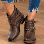 Orthopädische Leder-Nieten-Knöchelstiefel - Ketten- & Niet-Detail