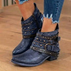 Orthopädische Leder-Nieten-Knöchelstiefel - Ketten- & Niet-Detail
