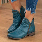 Orthopädische Leder-Stiefel mit Raffung - Seitenschluss niedriger Absatz