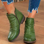 Orthopädische Leder-Stiefel mit Raffung - Seitenschluss niedriger Absatz