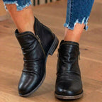 Orthopädische Leder-Stiefel mit Raffung - Seitenschluss niedriger Absatz