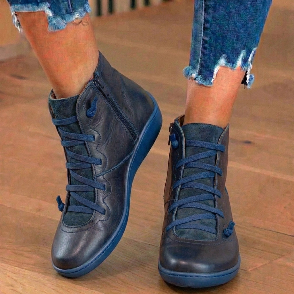 Orthopädische Leder-Schnürstiefel - Combat-Stil mit Seitlichem Reißverschluss