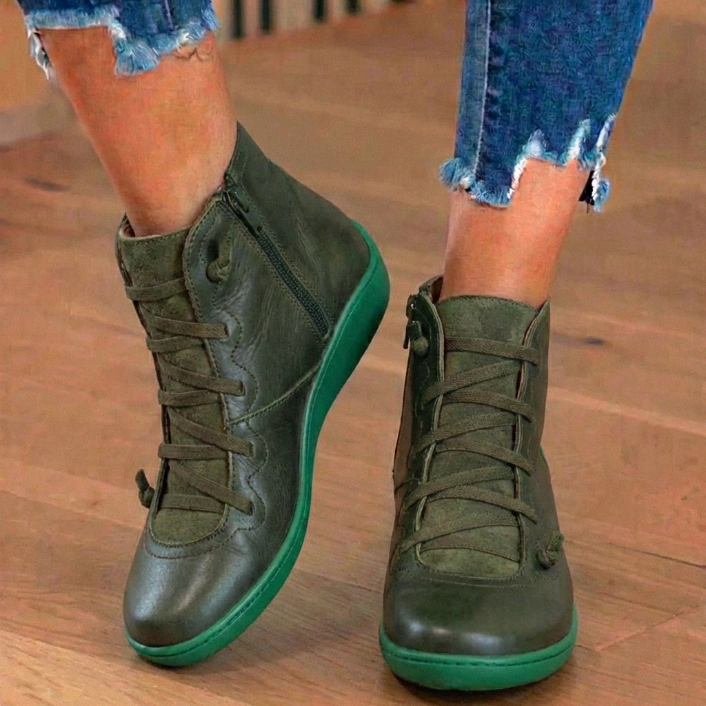 Orthopädische Leder-Schnürstiefel - Combat-Stil mit Seitlichem Reißverschluss