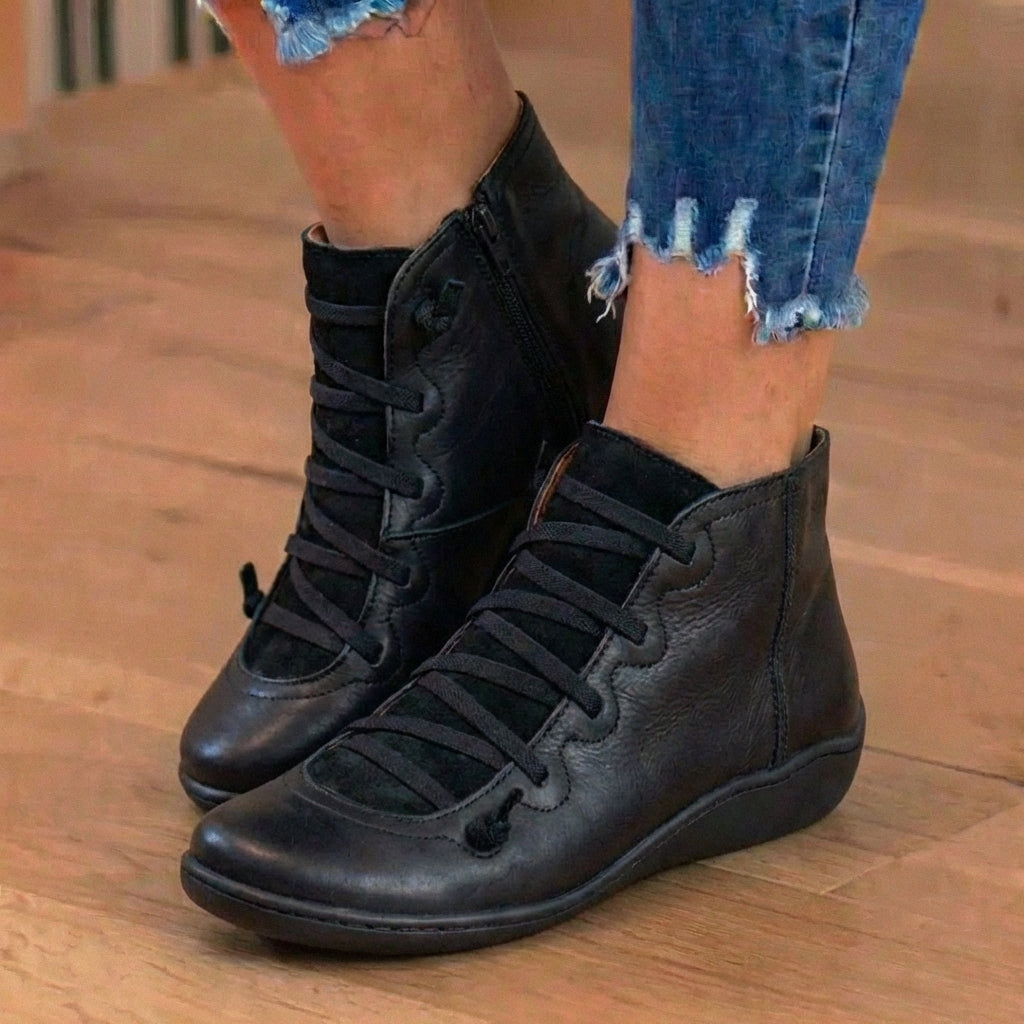 Orthopädische Leder-Schnürstiefel - Combat-Stil mit Seitlichem Reißverschluss