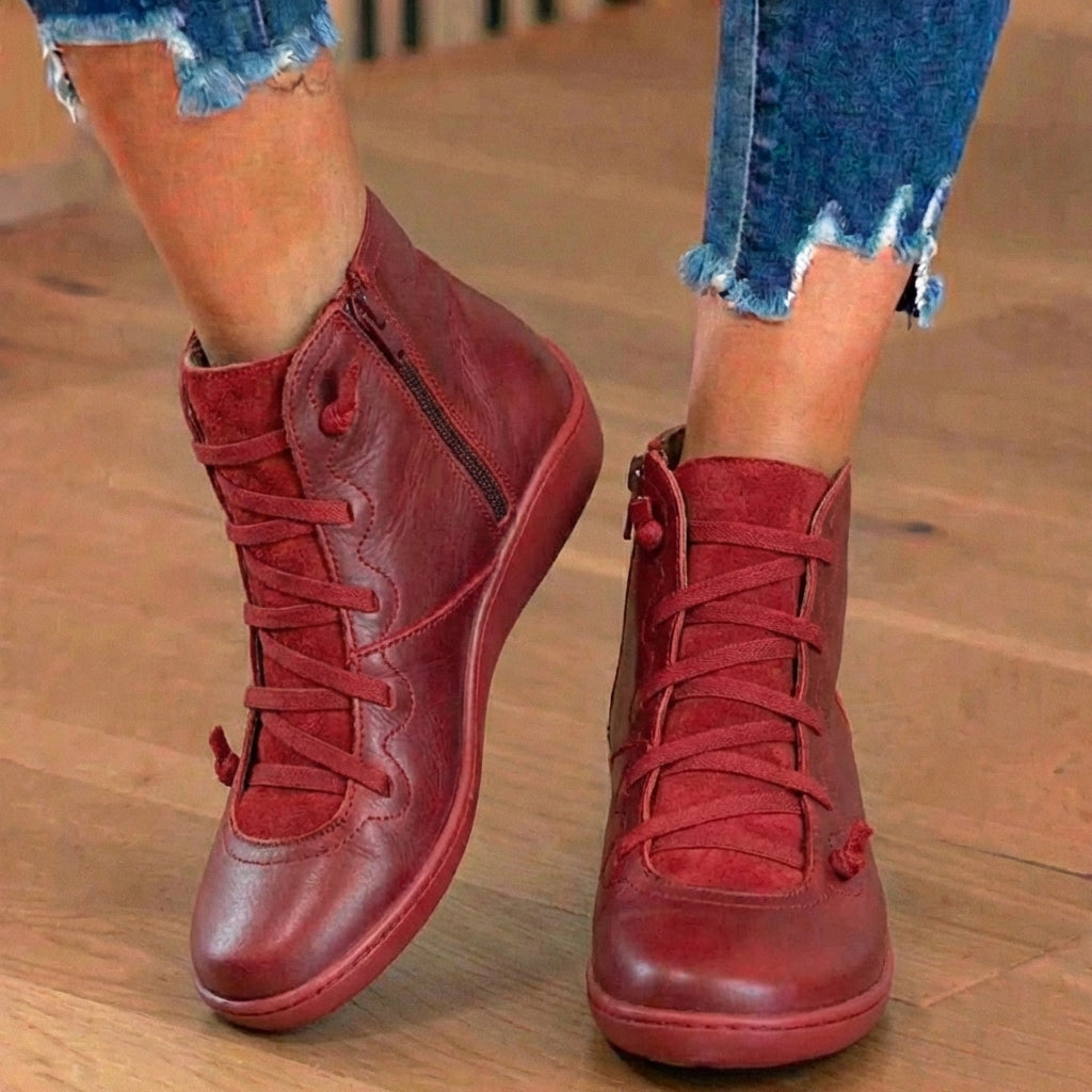 Orthopädische Leder-Schnürstiefel - Combat-Stil mit Seitlichem Reißverschluss