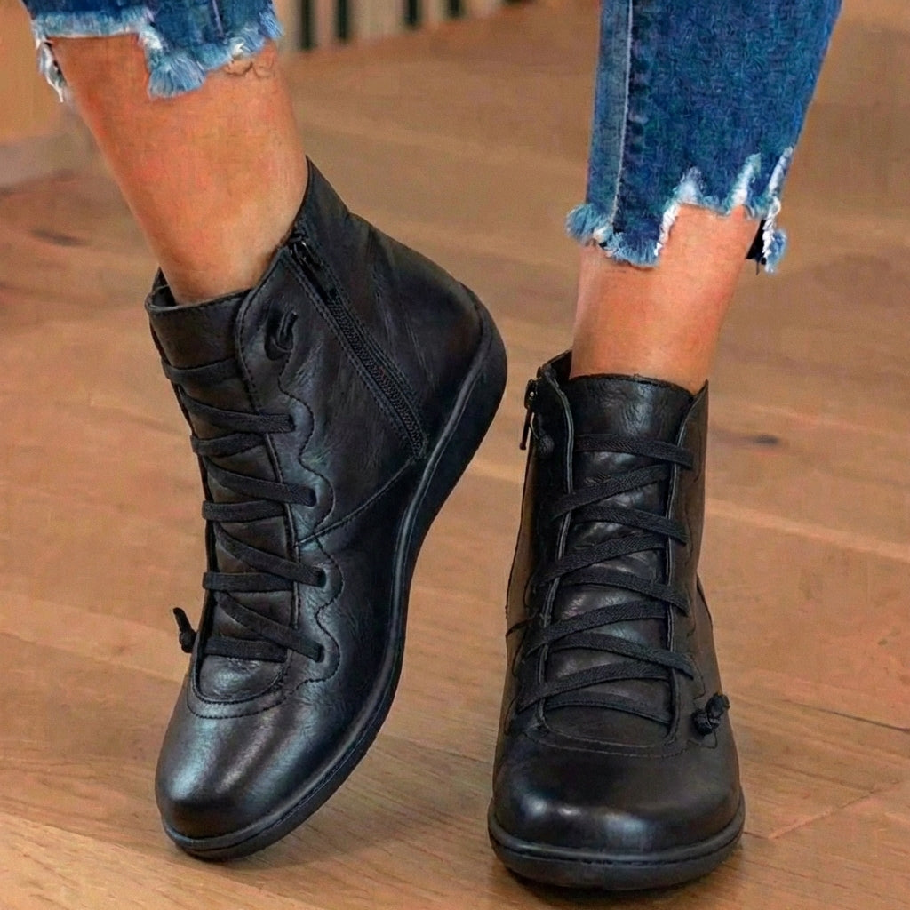 Orthopädische Leder-Schnürstiefel - Combat-Stil mit Seitlichem Reißverschluss