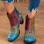 Orthopädische böhmische Patchwork-Knöchelstiefel - Geprägtes Leder