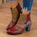 Orthopädische böhmische Patchwork-Knöchelstiefel - Geprägtes Leder