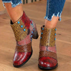 Orthopädische böhmische Patchwork-Knöchelstiefel - Geprägtes Leder